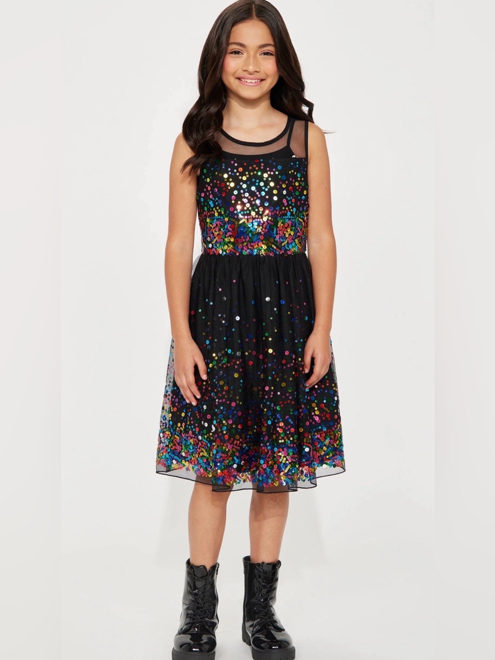 Speechless girls' rainbow sequin party Black dress $70